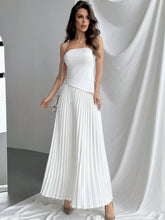 Elegant Asymmetrical Hem Strapless Top With Pleated Skirt Set